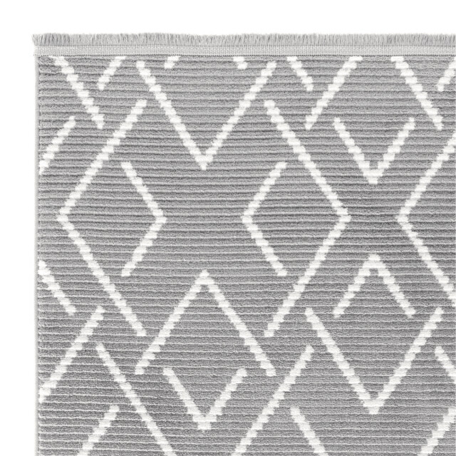CaliCosy Vloerkleed rechthoekig donkergrijs met ecru geometrisch motief en franjes - 3246599 large