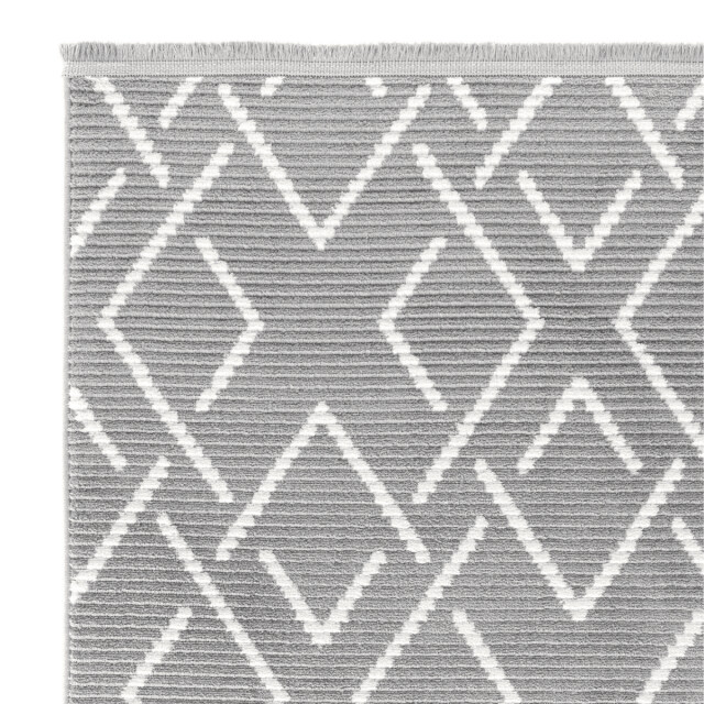 CaliCosy Vloerkleed rechthoekig donkergrijs met ecru geometrisch motief en franjes - 3246600 large