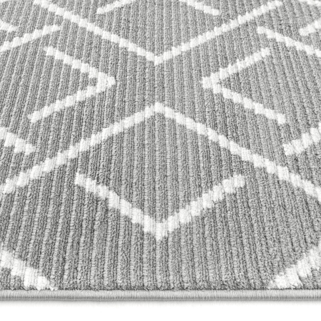 CaliCosy Vloerkleed rechthoekig donkergrijs met ecru geometrisch motief en franjes - 3246600 large