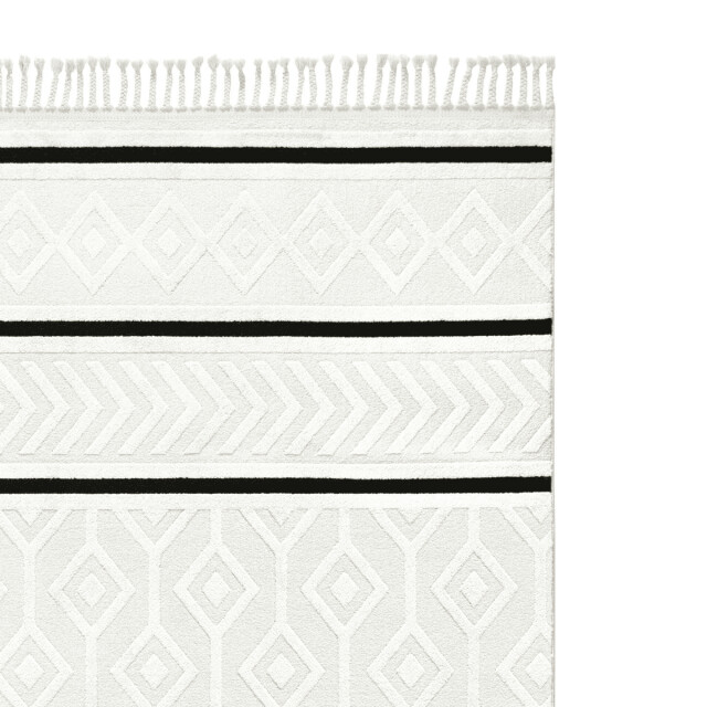 CaliCosy Vloerkleed rechthoekig crème met ingedrukte geometrische motieven en zwarte 3246677 large