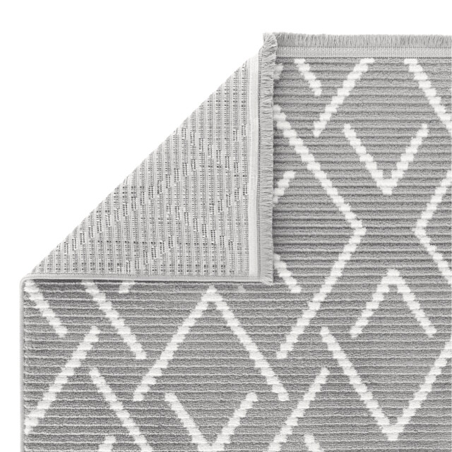 CaliCosy Vloerkleed rechthoekig donkergrijs met ecru geometrisch motief en franjes - 3246600 large