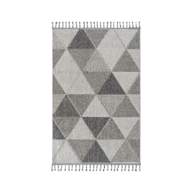CaliCosy Vloerkleed rechthoekig grijs met grijs driehoekmotief en franjes bukle 3246589 large