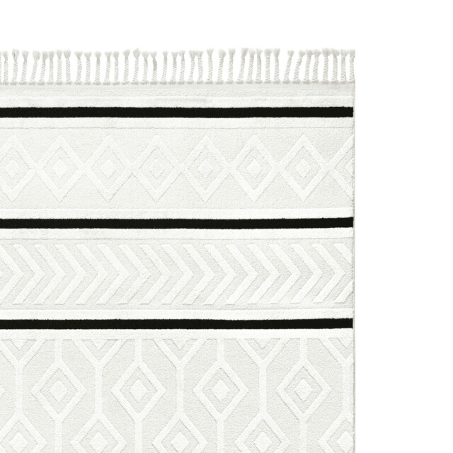 CaliCosy Vloerkleed rechthoekig crème met ingedrukte geometrische motieven en zwarte 3246568 large