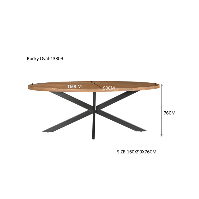Livingfurn eetkamertafel rocky oval 160 cm mangohout / gecoat staal 2638561 large