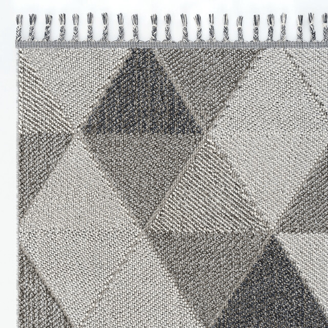 CaliCosy Vloerkleed rechthoekig grijs met grijs driehoekmotief en franjes bukle 3246589 large