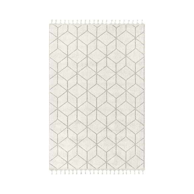 CaliCosy Vloerkleed rechthoekig ecru met zwarte geometrische motieven en franjes bukle 3246596 large