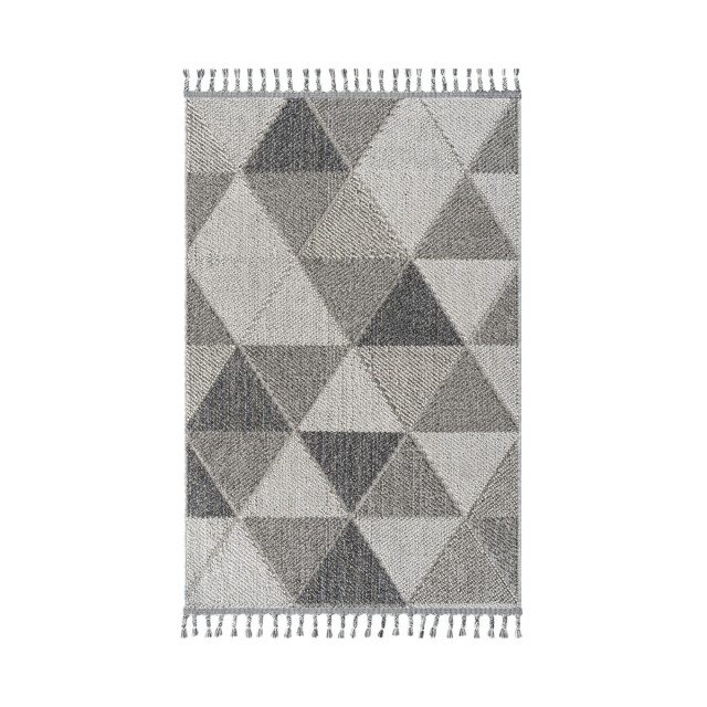 CaliCosy Vloerkleed rechthoekig grijs met grijs driehoekmotief en franjes bukle 3246591 large