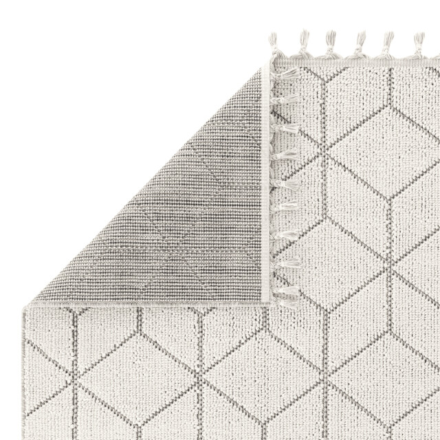 CaliCosy Vloerkleed rechthoekig ecru met zwarte geometrische motieven en franjes bukle 3246596 large