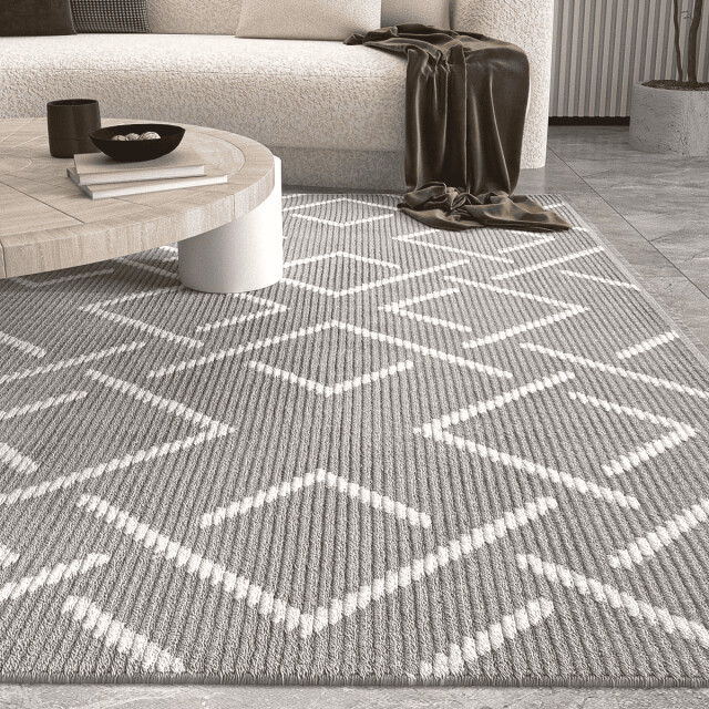 CaliCosy Vloerkleed rechthoekig donkergrijs met ecru geometrisch motief en franjes - 3246600 large