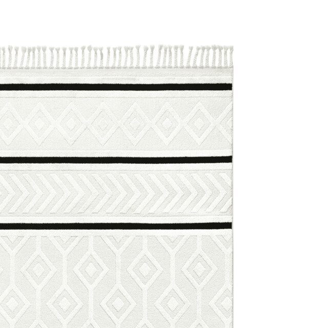 CaliCosy Vloerkleed rechthoekig crème met ingedrukte geometrische motieven en zwarte 3246570 large