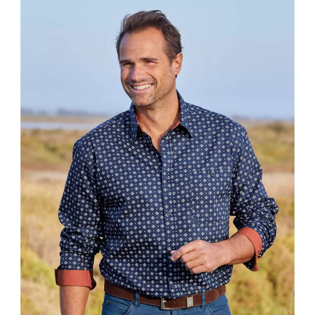 Atlas For Men Poplin overhemd met patroon voor heren UTAF278_navy large
