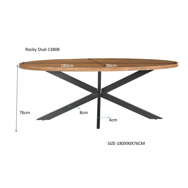 Livingfurn eetkamertafel rocky oval 180 cm mangohout / gecoat staal 2638560 large