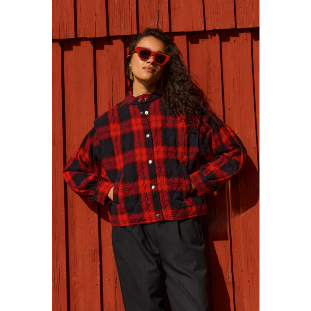 By-Bar Amsterdam 25519005 mave red check sleeveless jacket 25519005 mave jacket large