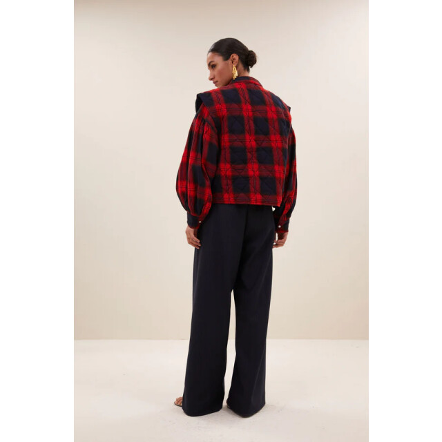 By-Bar Amsterdam 25519005 mave red check sleeveless jacket 25519005 mave jacket large