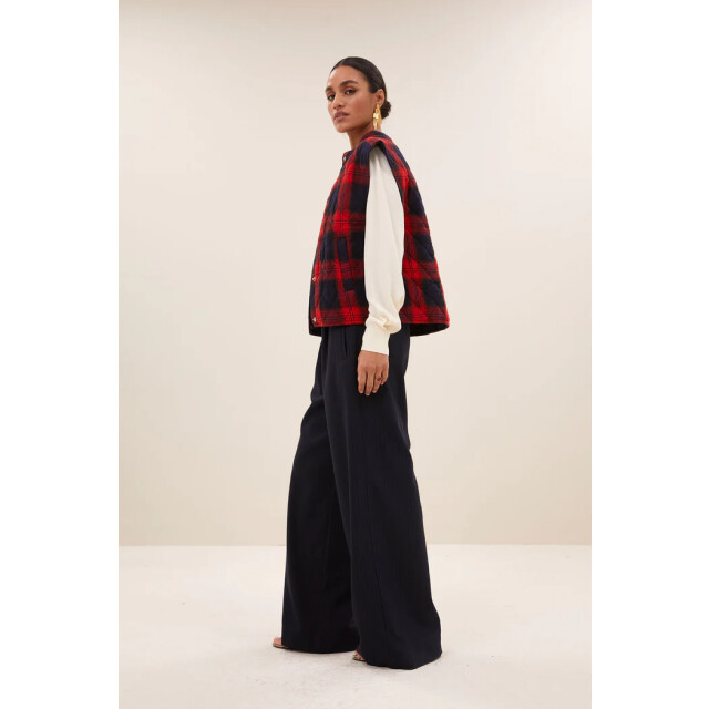 By-Bar Amsterdam 25519005 mave red check sleeveless jacket 25519005 mave jacket large