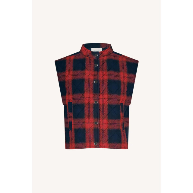 By-Bar Amsterdam 25519005 mave red check sleeveless jacket 25519005 mave jacket large