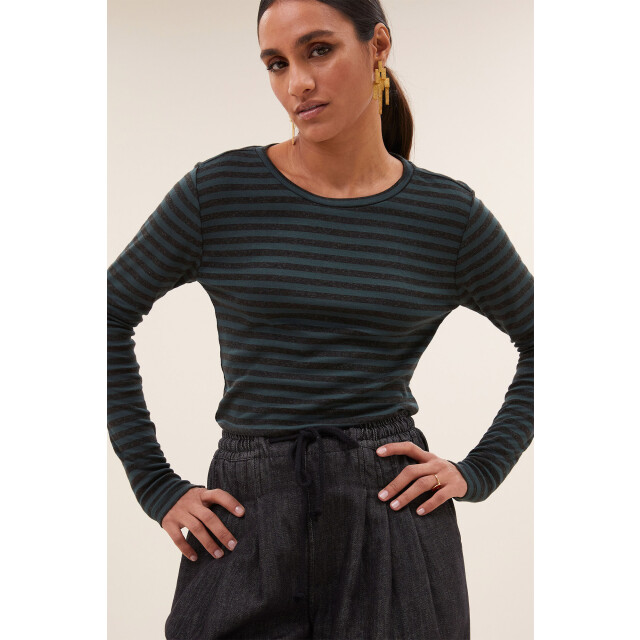 By-Bar Amsterdam Basic longsleeve stripe top dried basil 25511018-475 large