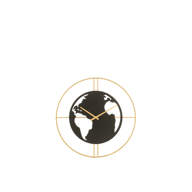 J-Line Clock world map holes metal black/gold small 36864 large