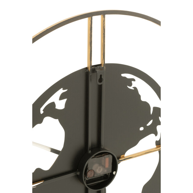 J-Line Clock world map holes metal black/gold small 36864 large