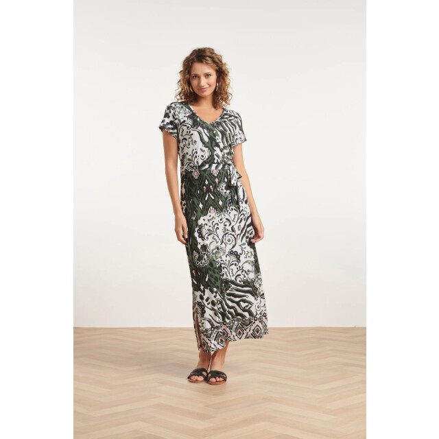 Smashed Lemon 24147 stretch zomerjurkarmy green aztec print | 24147-010-998 large