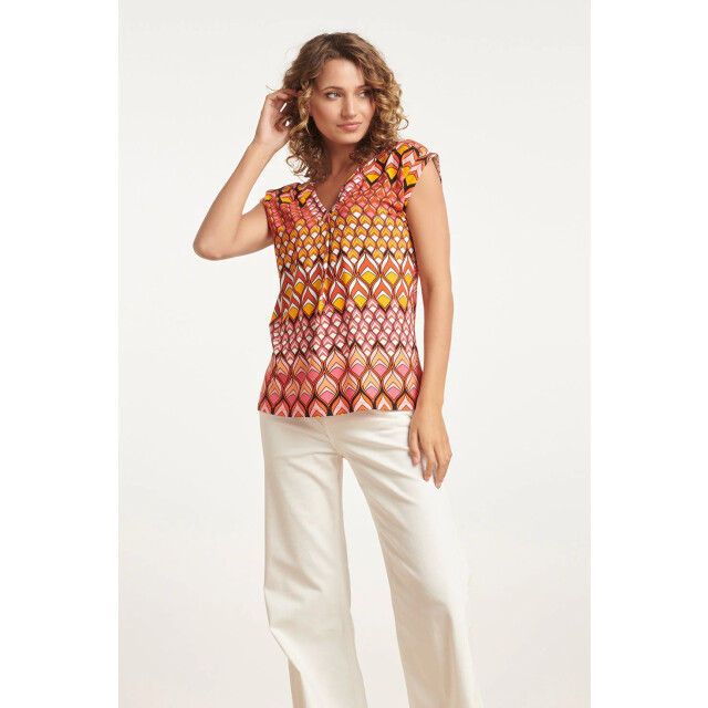 Smashed Lemon 24154 zomer top met retro grafische print | 24154-998-XS large