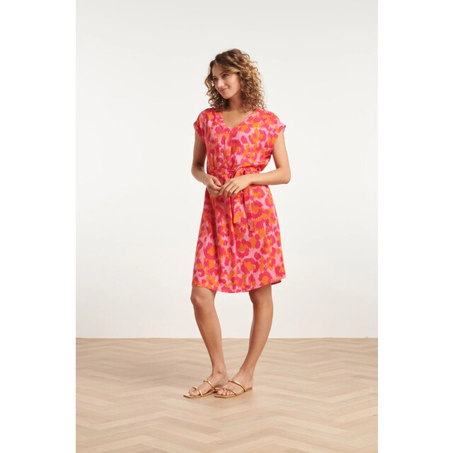 Smashed Lemon 24161 klassieke jurk met gedurfd cheetah patroonfuchsia | 24161-420-998 large