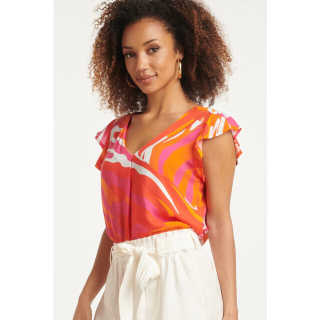 Smashed Lemon 24158 top met frivole mouwtjesspeelse wildprint | 8720331247722 large