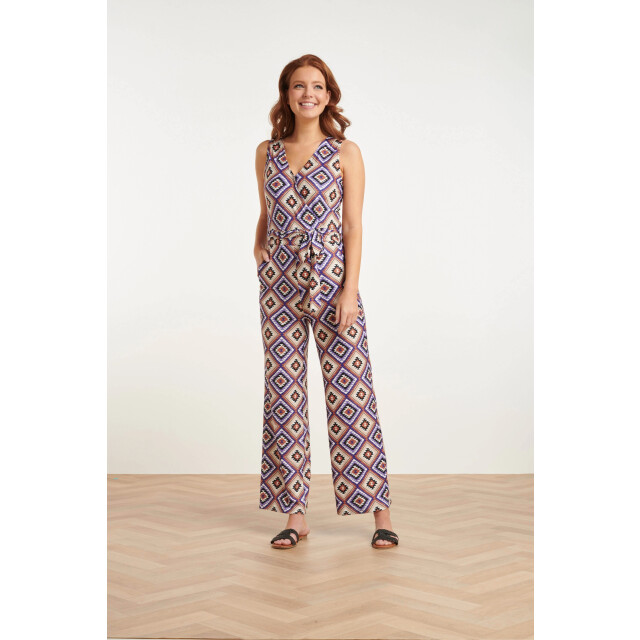 Smashed Lemon 23337 paars zachte stretch aztec print zomer jumpsuit | 23337-380-998 large
