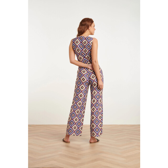 Smashed Lemon 23337 paars zachte stretch aztec print zomer jumpsuit | 23337-380-998 large