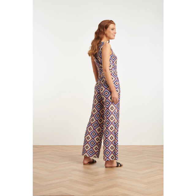Smashed Lemon 23337 paars zachte stretch aztec print zomer jumpsuit | 23337-380-998 large