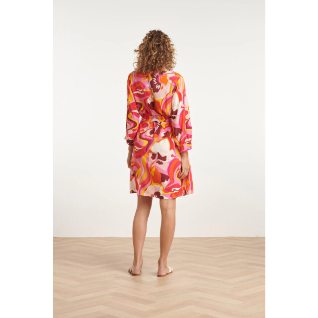 Smashed Lemon 24000 floral retro print v-neck jurk met riem | 24000-420-998 large