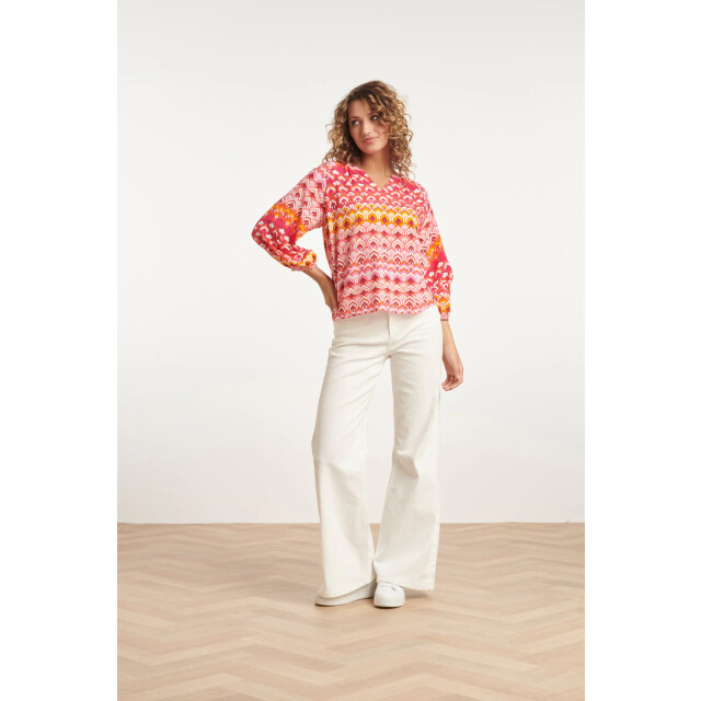 Smashed Lemon 24004 retro print v-hals top met ballonmouw | 8720331231127 large
