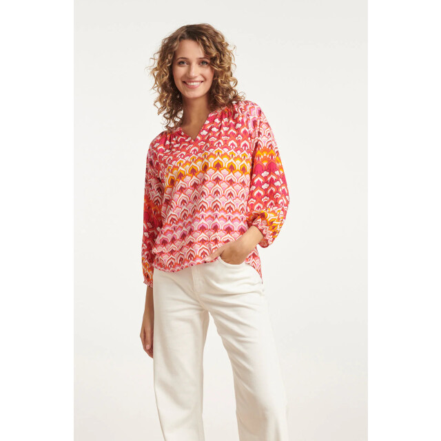 Smashed Lemon 24004 retro print v-hals top met ballonmouw | 8720331231127 large