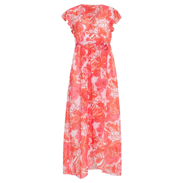 Smashed Lemon 24008 bloemenpracht chiffon jurk met ruchesceintuur | 24008-420-450 large