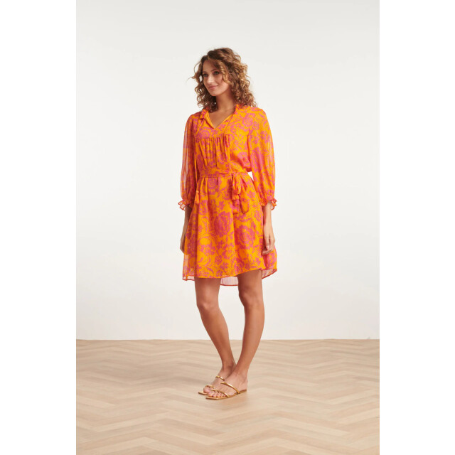 Smashed Lemon 24024 v-hals chiffon jurk met ballonmouwen | 24024-250-445 large