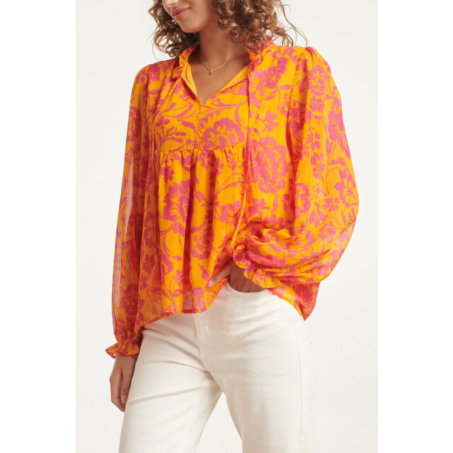 Smashed Lemon 24025 v-hals chiffon top met ballonmouwen | 24025-250-445 large