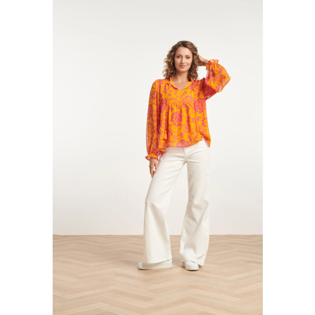 Smashed Lemon 24025 v-hals chiffon top met ballonmouwen | 24025-250-445 large