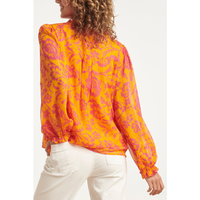 Smashed Lemon 24025 v-hals chiffon top met ballonmouwen | 24025-250-445 large
