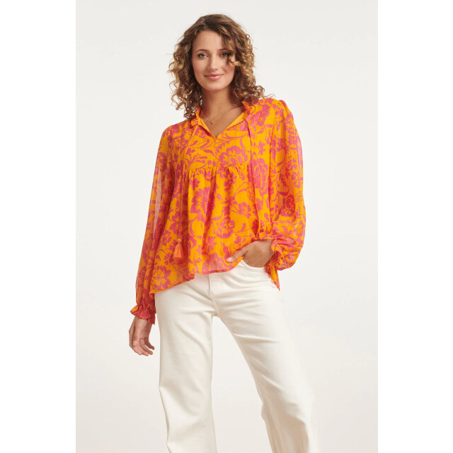 Smashed Lemon 24025 v-hals chiffon top met ballonmouwen | 24025-250-445 large