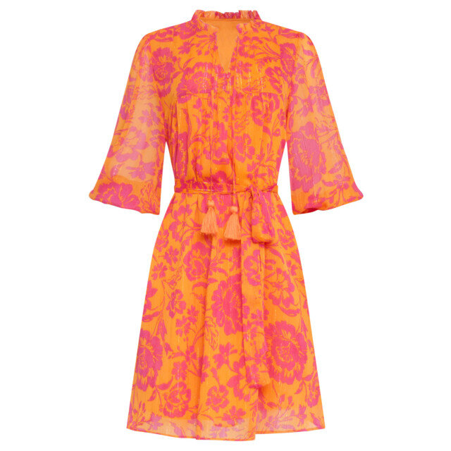 Smashed Lemon 24024 v-hals chiffon jurk met ballonmouwen | 24024-250-445 large