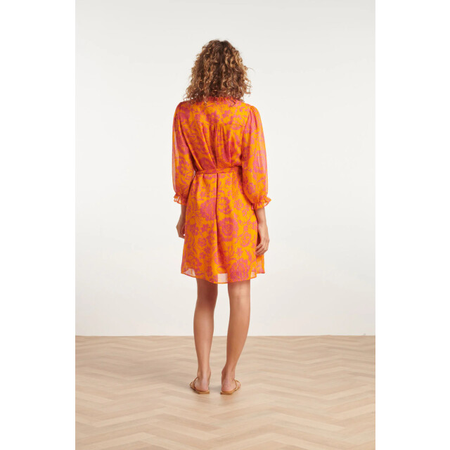 Smashed Lemon 24024 v-hals chiffon jurk met ballonmouwen | 24024-250-445 large
