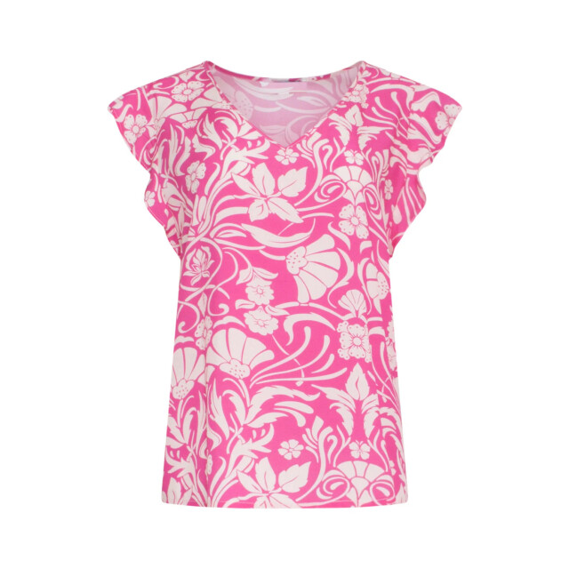Smashed Lemon 24023 zomerse v-hals top met bloemenprint | 24023-445-000 large