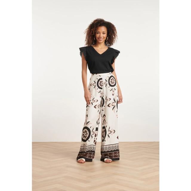 Smashed Lemon 24056 lang flowy broek met ornamentprint | 24056-000-720 large