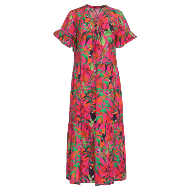 Smashed Lemon 24059 fuchsia midi jurk met jungle print | 24059-445-998 large