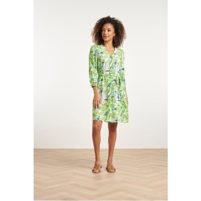 Smashed Lemon 24058 bird print jurk met v-hals | 24058-000-500 large