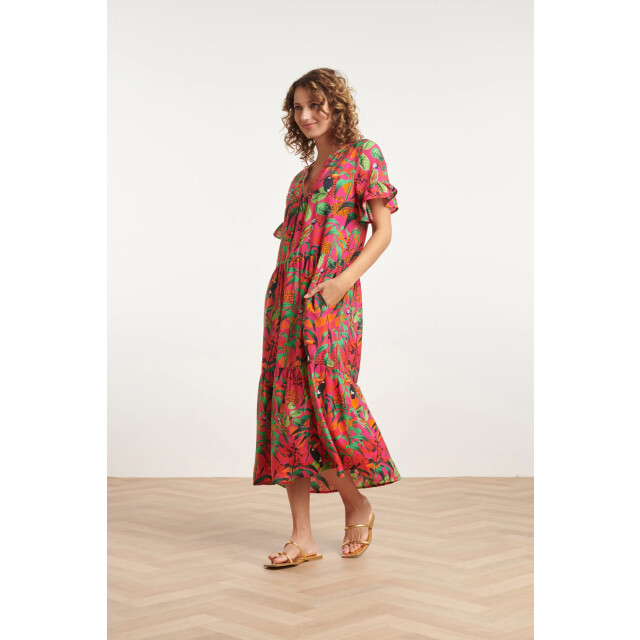 Smashed Lemon 24059 fuchsia midi jurk met jungle print | 24059-445-998 large
