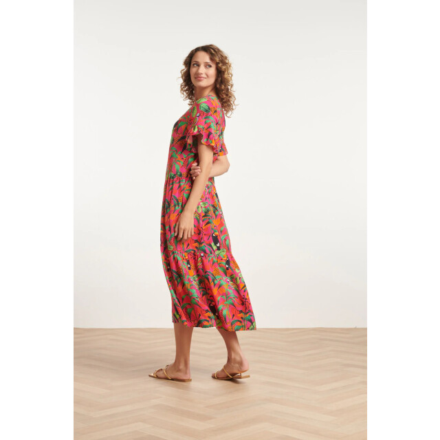Smashed Lemon 24059 fuchsia midi jurk met jungle print | 24059-445-998 large