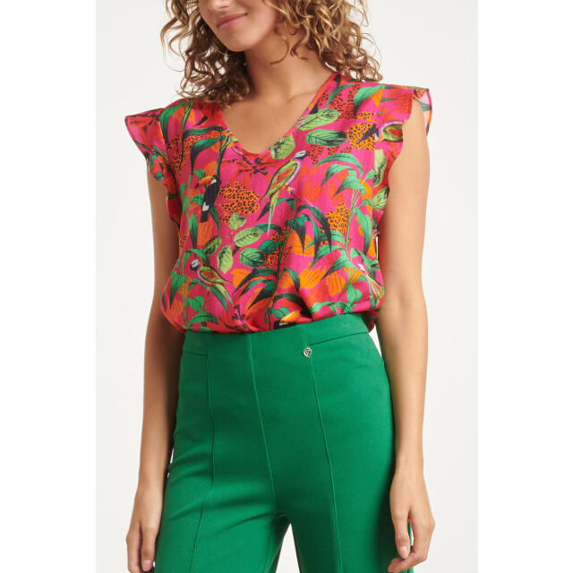 Smashed Lemon 24060 fuchsia zomer top met jungle print | 24060-445-998 large