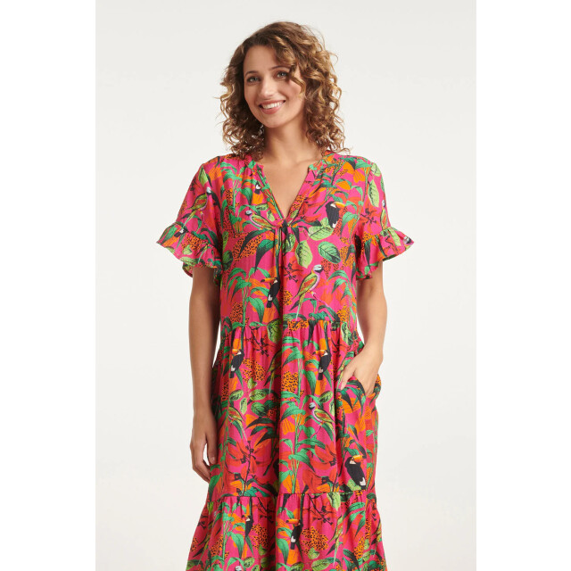 Smashed Lemon 24059 fuchsia midi jurk met jungle print | 24059-445-998 large