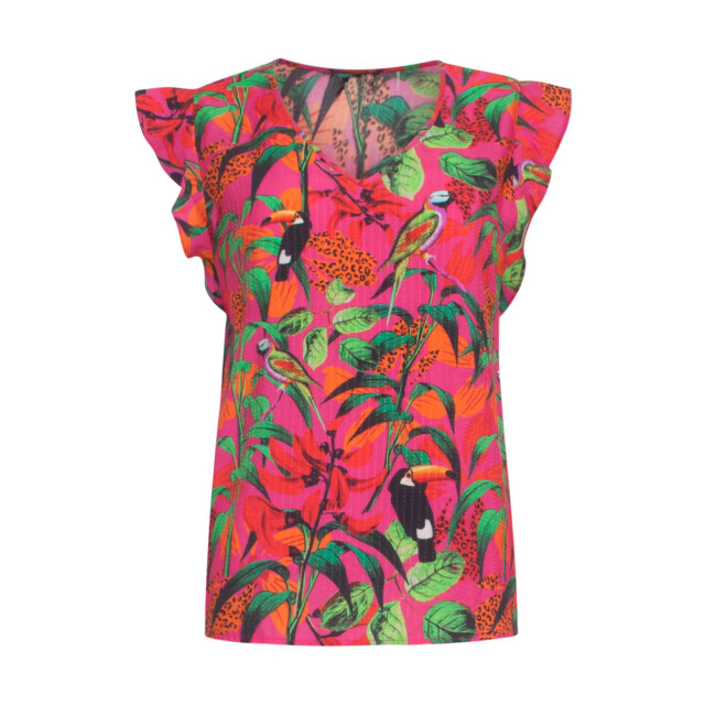 Smashed Lemon 24060 fuchsia zomer top met jungle print | 24060-445-998 large